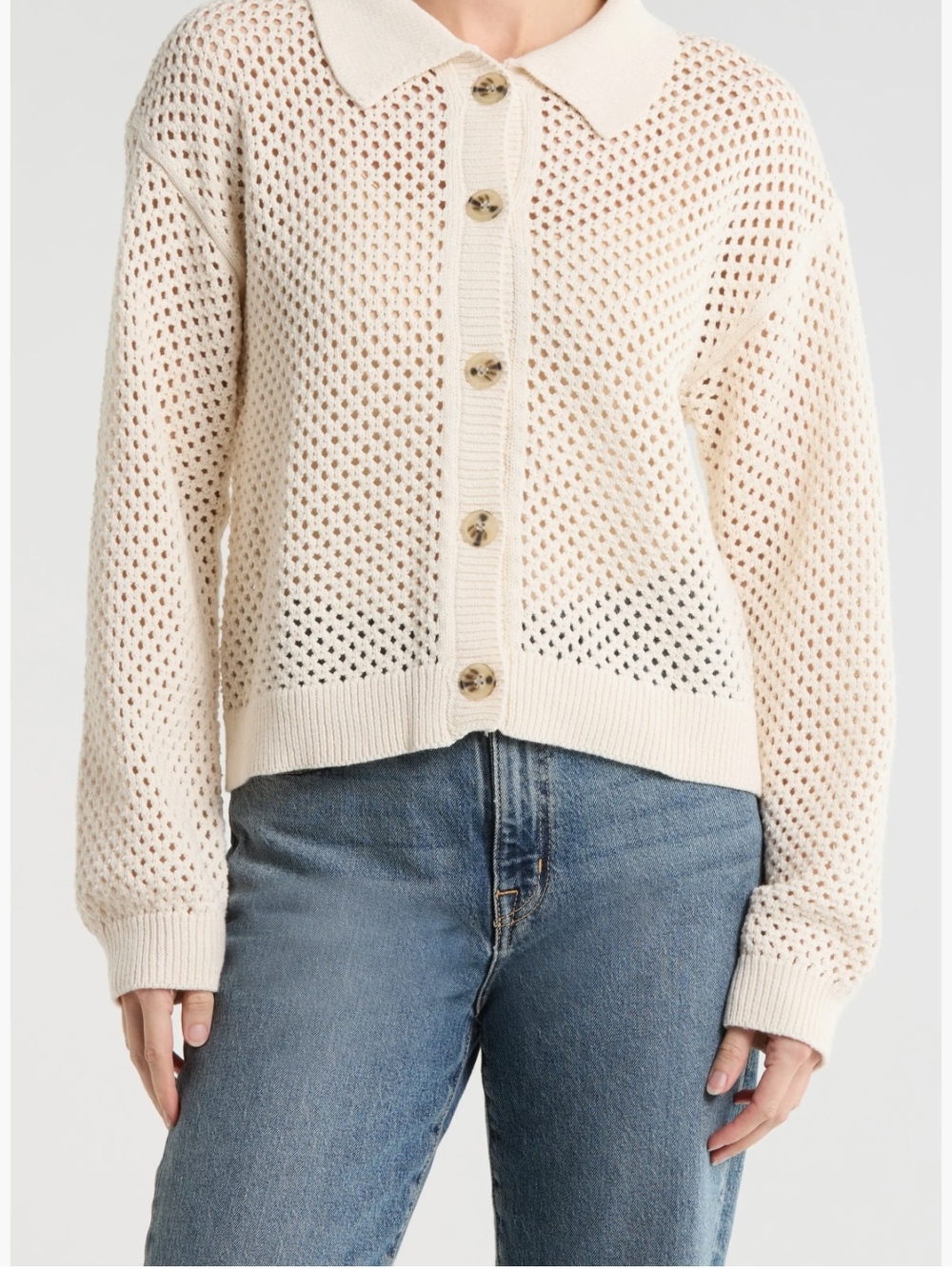 Sanctuary Cream Open-Knit Button Front Cardigan